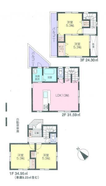 Floor plan. 58,800,000 yen, 4LDK, Land area 61.77 sq m , Building area 90.84 sq m