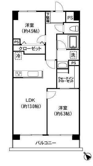 Floor plan. 2LDK, Price 37,800,000 yen, Footprint 57.2 sq m , Balcony area 6.6 sq m