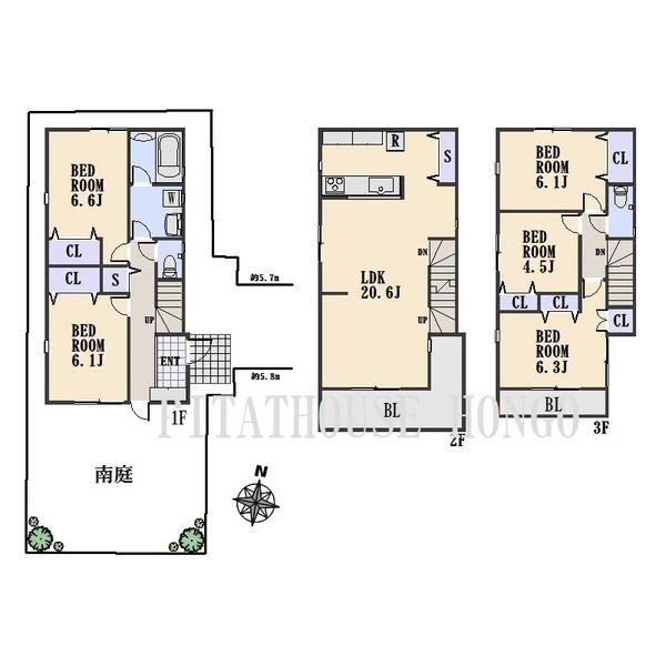 Compartment view + building plan example. Building plan example, Land price 58,900,000 yen, Land area 110.81 sq m , Building price 20,900,000 yen, Building area 117.01 sq m