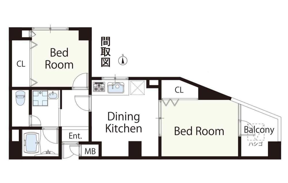 Floor plan. 2DK, Price 19,800,000 yen, Occupied area 42.51 sq m , Balcony area 3.29 sq m Floor