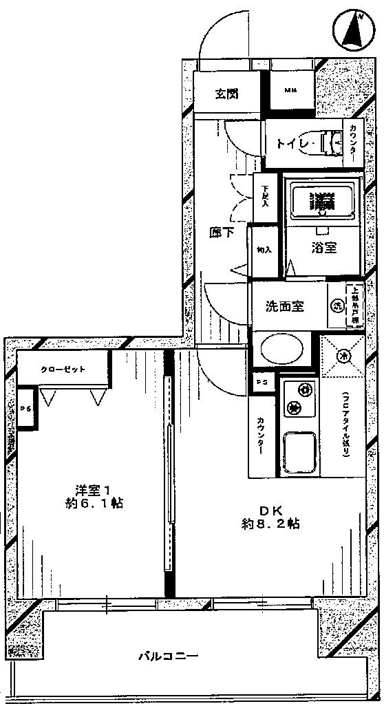 Floor plan. 1DK, Price 25,800,000 yen, Occupied area 37.76 sq m , Balcony area 8.77 sq m