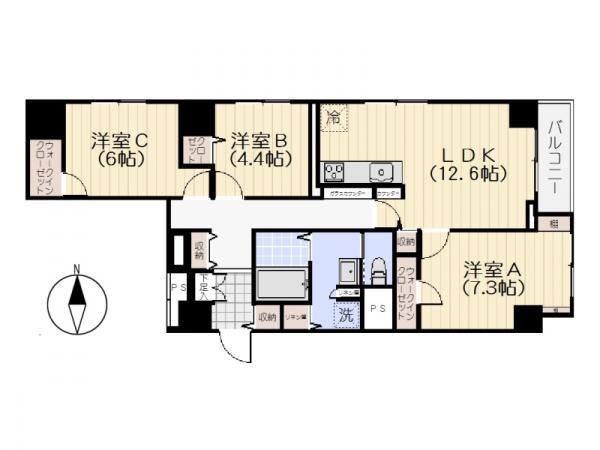 Floor plan. 3LDK, Price 39,800,000 yen, Occupied area 76.42 sq m , Between the balcony area 2.8 sq m floor plan