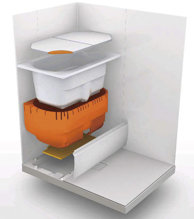 Bathing-wash room.  [Thermos bathtub] Due to the high extra insulation as compared to the company's traditional bathtub, Temperature decrease even after a lapse of 4 hours is approximately 2 ℃. Also reduces the number of times reheating, It is also effective in saving. (Conceptual diagram)