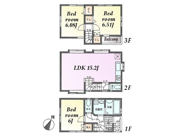 Floor plan. 53,800,000 yen, 3LDK, Land area 47.9 sq m , Building area 76.4 sq m