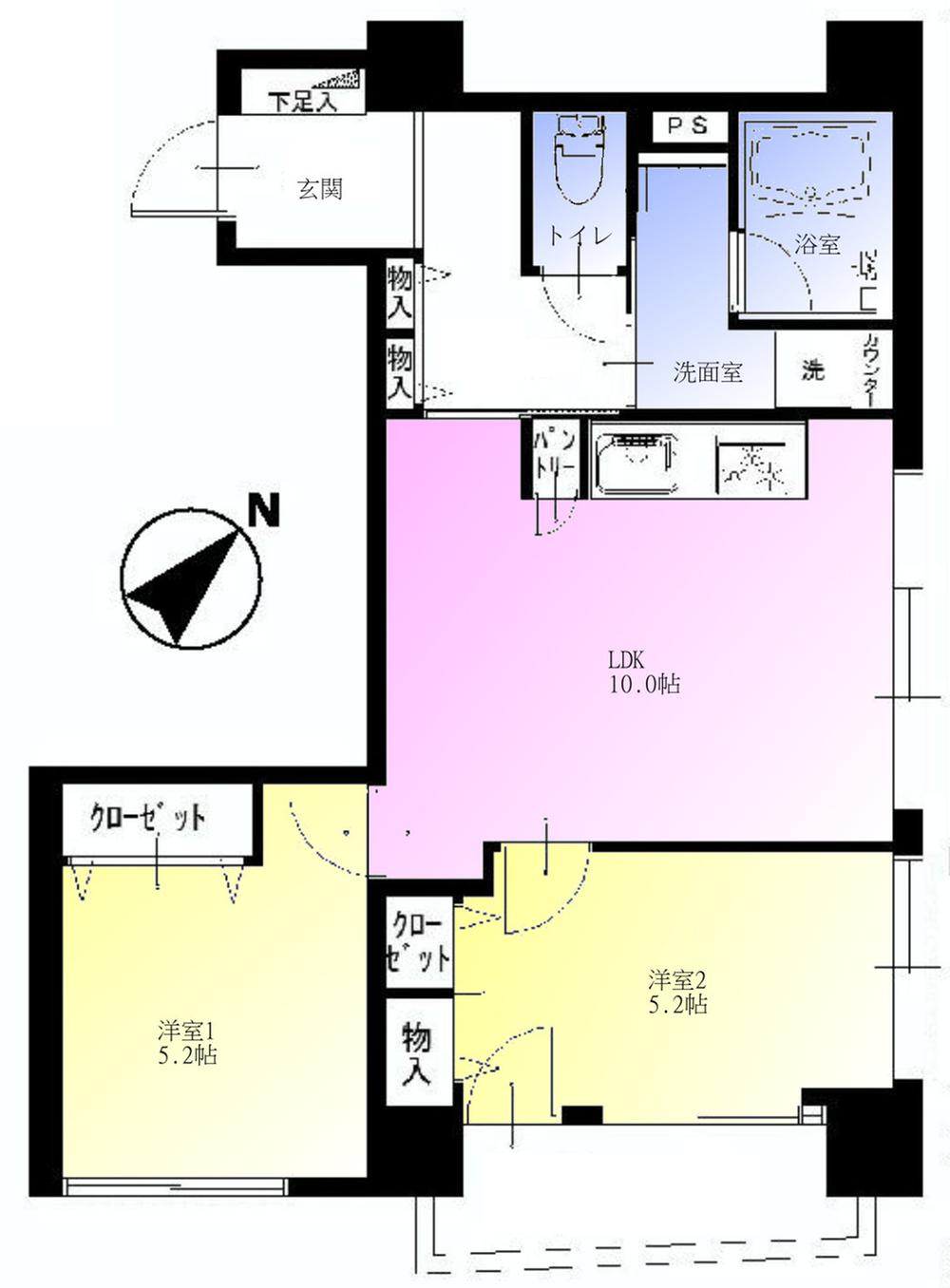 Floor plan. 2LDK, Price 26,900,000 yen, Occupied area 49.97 sq m , Balcony area 3.46 sq m