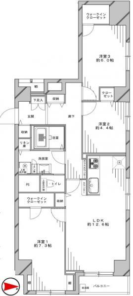 Floor plan. 3LDK, Price 39,800,000 yen, Occupied area 76.42 sq m , Balcony area 2.8 sq m