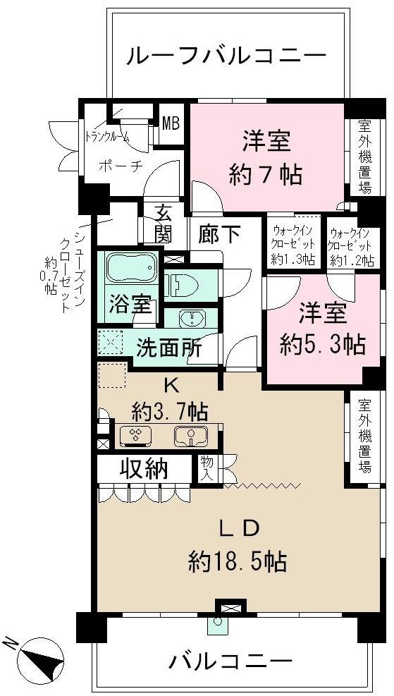 Floor plan. 2LDK, Price 69,800,000 yen, Occupied area 81.25 sq m , Balcony area 12.24 sq m