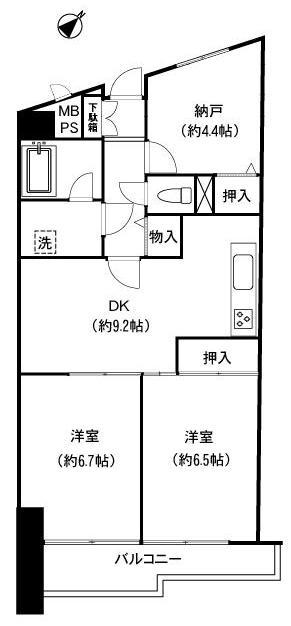 Floor plan. 3DK, Price 32,500,000 yen, Occupied area 58.81 sq m , Balcony area 6.34 sq m