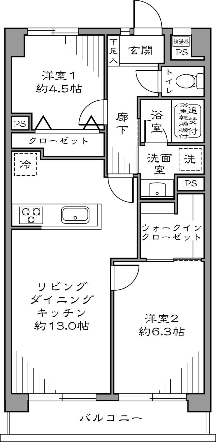Floor plan. 2LDK, Price 37,800,000 yen, Footprint 57.2 sq m , Balcony area 6.6 sq m