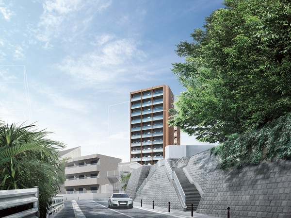 "Livio Bunkyo Honkomagome Residence" Exterior - Rendering. ※ Which was raised to draw based on the drawings of the design stage, shape ・ Color, etc. will differ from the actual. Also, Details of the appearance shape ・ Equipment, etc. does not represent. Part of the building of the neighborhood has been expressed by a white line.