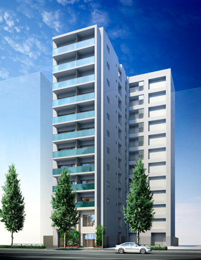 Shared facilities.  [Building the northeast side Rendering in harmony with beautiful gingko tree-lined] Northeast side facing the Otowa street with a bustle is, To keynote the horizontal line in which the glass curtain wall and the main, An outer wall tile and scratch tone white system, Directing the smart of the urban housing. on the other hand, Southwest side adopts Haisasshi of Gyakuhari method, It has realized the luxury living space suitable in a quiet residential area.