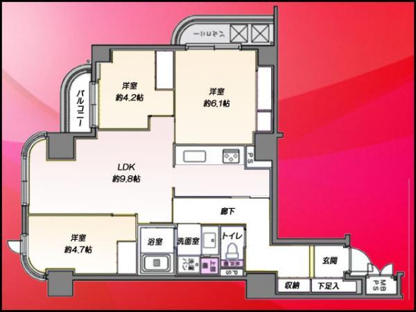 Floor plan. 3LDK, Price 42,800,000 yen, Occupied area 70.09 sq m , Balcony area 6.07 sq m