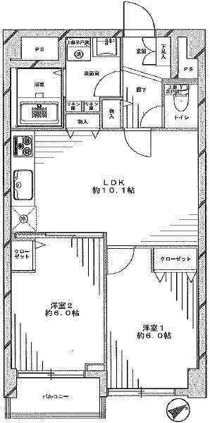 Floor plan. 2LDK, Price 24,800,000 yen, Occupied area 49.63 sq m , Balcony area 3.04 sq m