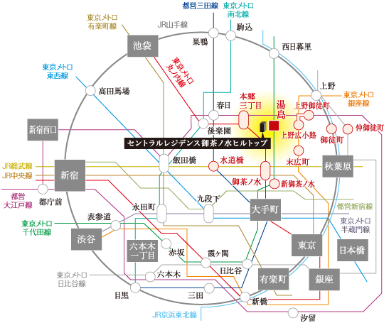 Surrounding environment. "Otemachi" ・ Direct to "Tokyo" Station 4 minutes, Direct to "Ginza" station 10 minutes, Direct to "Shinjuku" station 9 minutes, 14 minutes to the "Shibuya" station. To the city of the area's major attractions originating the trend, Direct and speedy access is realized. Also business scene and private time, You can act with the clear.