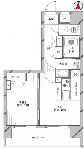 Floor plan. 1DK, Price 25,800,000 yen, Occupied area 37.76 sq m , Balcony area 8.77 sq m