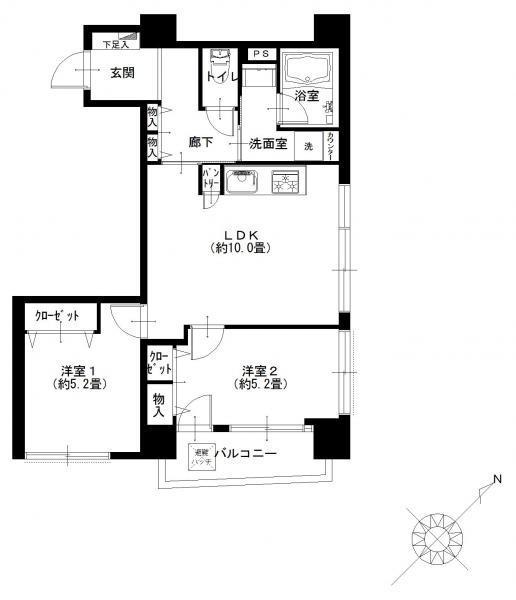 Floor plan. 2LDK, Price 26,900,000 yen, Occupied area 49.97 sq m , Balcony area 3.46 sq m