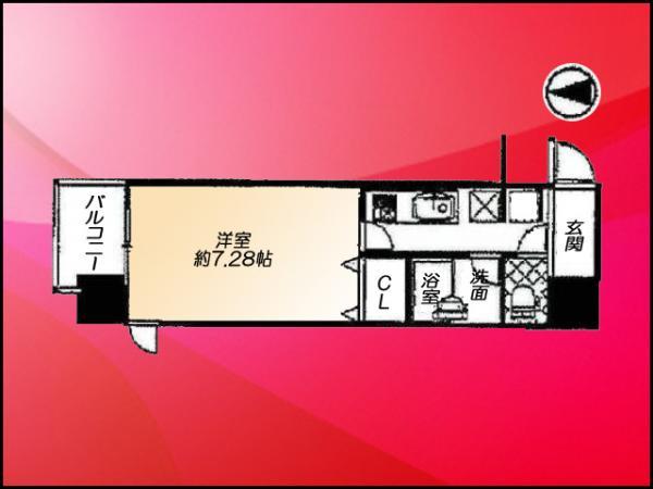 Floor plan. 1K, Price 20.8 million yen, Occupied area 23.64 sq m , Balcony area 3.67 sq m