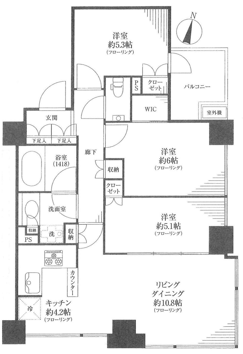Floor plan. 3LDK, Price 74,800,000 yen, Occupied area 70.42 sq m , Balcony area 3.94 sq m