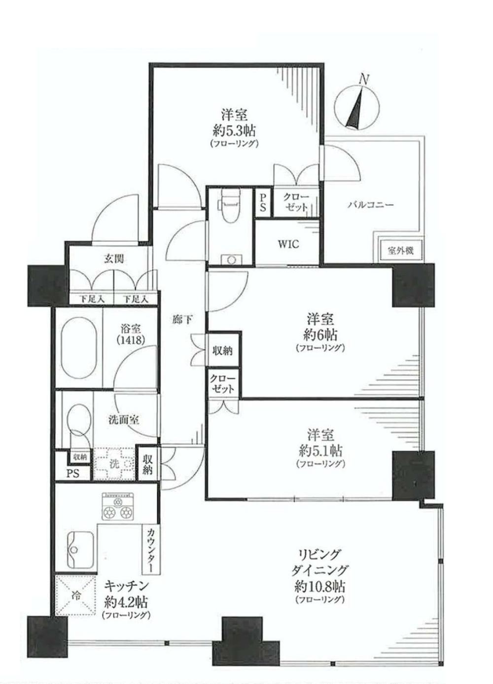 Floor plan. 3LDK, Price 74,800,000 yen, Occupied area 70.42 sq m , Balcony area 3.94 sq m