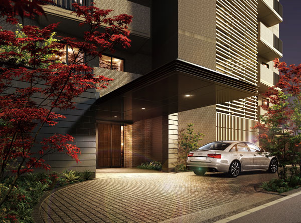 Shared facilities.  [Porte-cochere] As a mansion in Bancho, We have to cherish the poised to greet the dignitaries. Big overhanging the canopy is iconic entrance provided with a porte-cochere, Remembering spacious look of as the face of the house, It has extended flavor of hospitality. (Rendering)