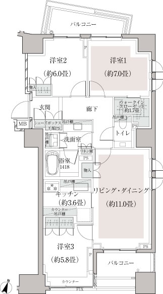 Other. ● 3 face lighting angle dwelling unit ● B type ・ 3LDK + WIC occupied area / 78.70 sq m