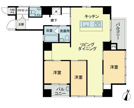 Floor plan. 3LDK, Price 63,800,000 yen, Footprint 78.1 sq m , Balcony area 8.37 sq m