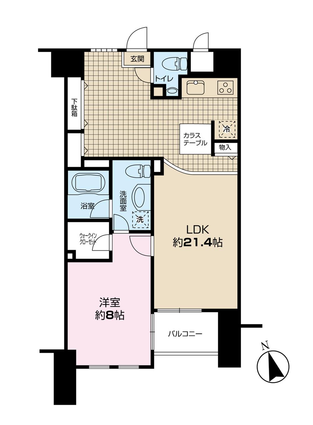 Floor plan. 1LDK, Price 59,800,000 yen, Occupied area 62.88 sq m , Balcony area 5.12 sq m