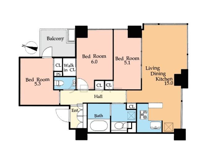 Floor plan. 3LDK, Price 74,800,000 yen, Occupied area 70.42 sq m , Balcony area 3.94 sq m