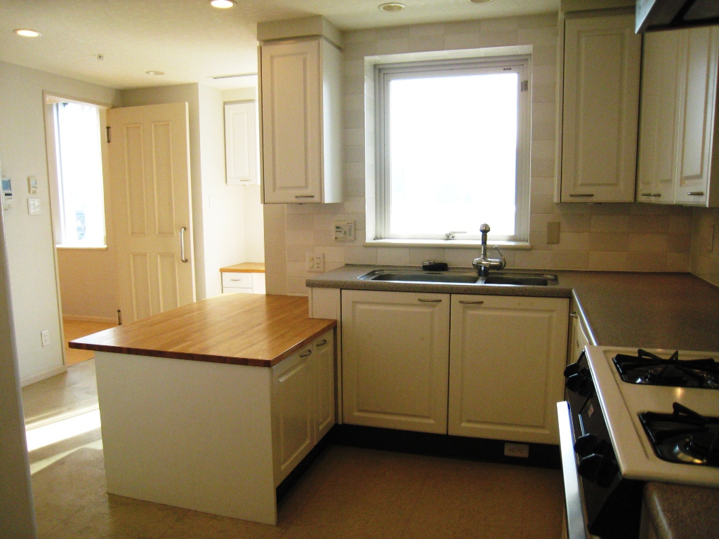 Kitchen. Bright kitchen bathed in sunlight from the south-facing window.
