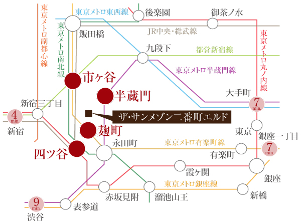 Surrounding environment. Comfortable access environment to the city center at will. 4 station 7 routes Available. (Access view)