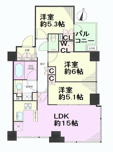 Floor plan. Southeast Corner Room
