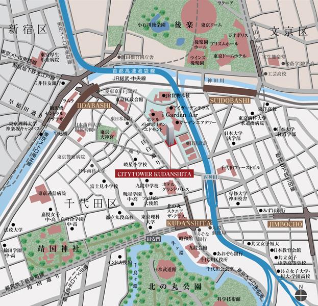 Local guide map. Nearest station "Kudanshita" green rich in the vicinity of the station "Kitanomaru Park" and "Kudan Kaikan" such as very major facilities worthy to be called Japan's central is gathered. (Local guide map)