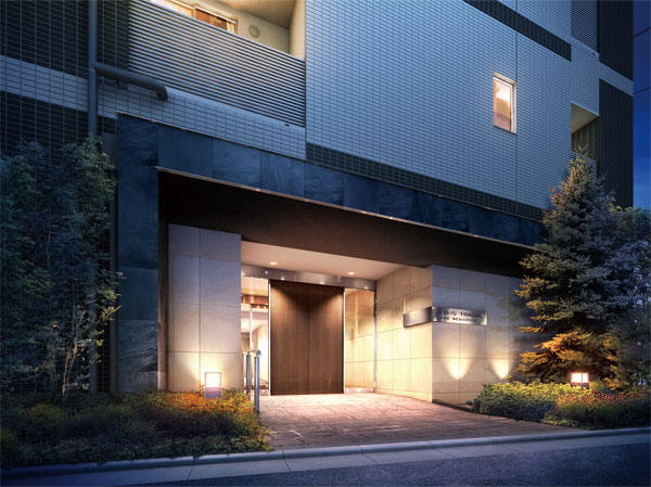 Buildings and facilities. This land, Is precisely spun because this space, Residence with the aim of permanent residence. In order to be dwelling to link to a variety of tastes and lifestyle, Select the finishing material of monotone tone in the appearance design. By two-tone contrast depicting the vertical and horizontal line, Uplifting feeling and the most comprehensive run through the city center, It expresses the pure beauty dyed to any personality. (Entrance Rendering)