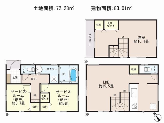 Floor plan. 42,800,000 yen, 3LDK, Land area 72.28 sq m , Building area 83.01 sq m