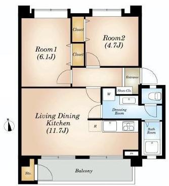 Floor plan. 2LDK, Price 17,980,000 yen, Footprint 53.1 sq m