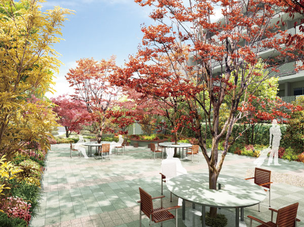 Shared facilities.  [Autumn garden] Beautiful autumn leaves exudes a fall of flavor, We will dyed beautifully also the heart. (Rendering)