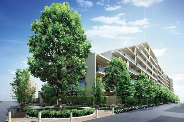 Corner of the site to newly develop a tree-lined street, It serves as a mark of residence "green Tsuji Square" (Rendering ※ )