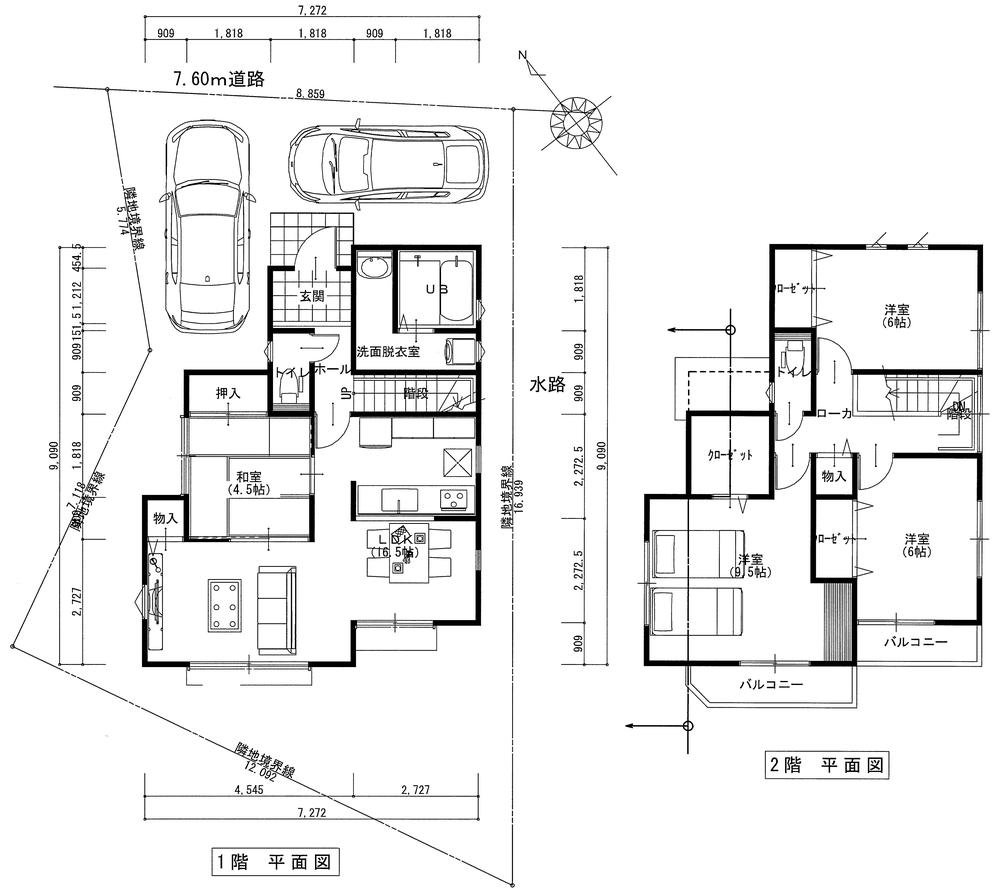Building plan example (floor plan). Building plan example Building price 14.3 million yen, Building area on the ground floor 52.88 sq m ・ Second floor 52.05 sq m Total 104.93 sq m