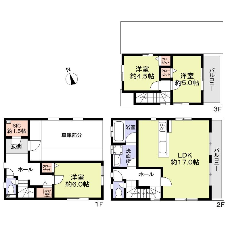 Floor plan. 53,800,000 yen, 3LDK, Land area 72.58 sq m , Building area 108.9 sq m