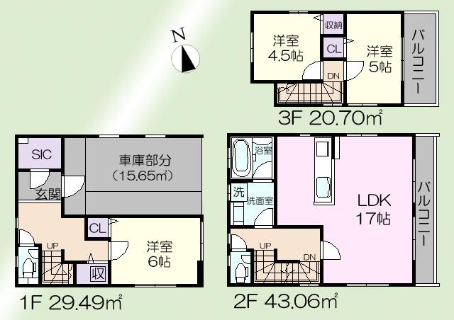 Floor plan. 53,800,000 yen, 3LDK, Land area 72.58 sq m , Building area 108.9 sq m