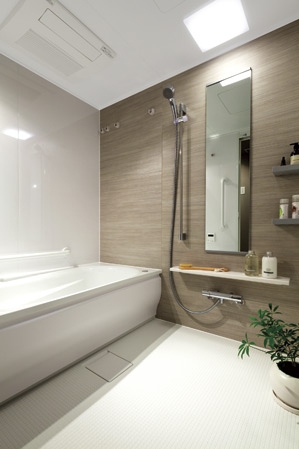 Bathing-wash room.  [Bathroom] Bathroom to heal fatigue of the day, Has secured a wide and spacious. Drying ・ Cool breeze ・ heating ・ It is such as ventilation, Standard equipped with a multi-functional bathroom heating dryer. Let dry out the laundry even on rainy days.