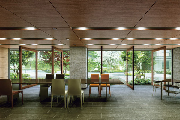 Shared facilities.  [Garden Cafe] Facing the pocket park, Waiwai Tsudoeru community space around the big table. Also it provides vendor corner that was installed vending machines for drinks. At the time of the event and the charter can be integrated with the part and the outside to release the window, You can produce the gatherings and parties a vibrant. Birthday and culture classroom, A little change of pace and meetings, You can feel free to use. (Rendering CG)