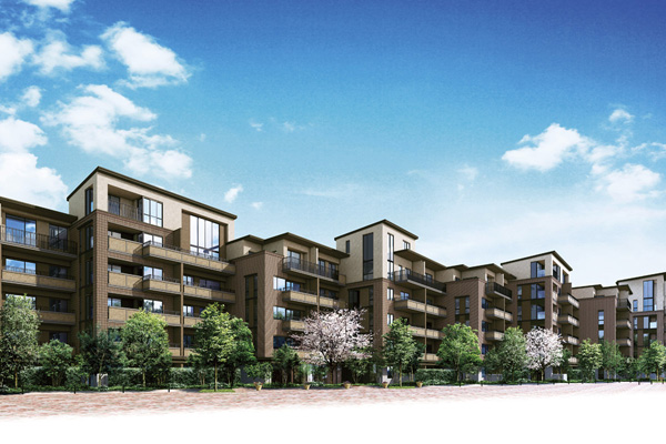 Shared facilities.  [Building of Mori] Facing the "garden of the season (when)", Residential building, which was decorated in beautiful nature. With take advantage of the site shape that spread from east to west, By adopting the echelon distribution building, It was placed in the true south-facing a number of dwelling. (Exterior CG) ※ Rendering CG posted below, Which was raised to draw based on the drawings of the planning stage, In fact a slightly different. Planting, And it has not been drawn on the assumption the state at the time of a particular season or your tenants.  ※ Ameoke, Air conditioner outdoor unit, Water heater, Air supply opening, Since there is equipment, etc. are not shown on the representation such as roads display, Please check again in the drawings collection, etc..  ※ Road section (compartment road No. 1 ・ The shape of the city road) is, It might be subject to change in the future.