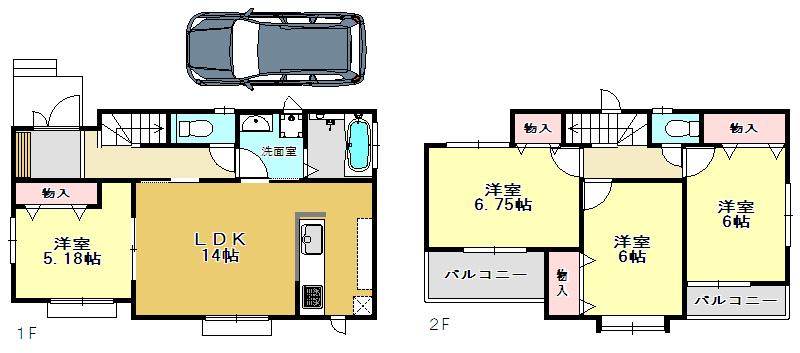 Floor plan. (Building 2), Price 48,800,000 yen, 4LDK, Land area 102.81 sq m , Building area 91.49 sq m