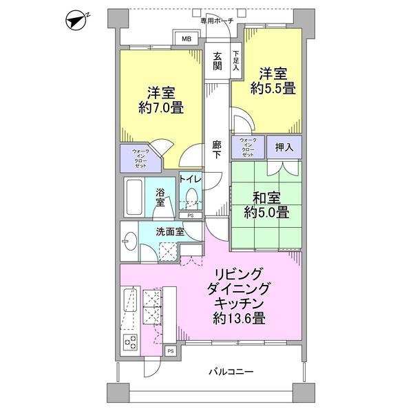 Floor plan. 3LDK, Price 36,800,000 yen, Occupied area 70.16 sq m , Balcony area 11.71 sq m footprint; 70.16 sq m 3LDK type Pets welcome breeding (limited by convention)