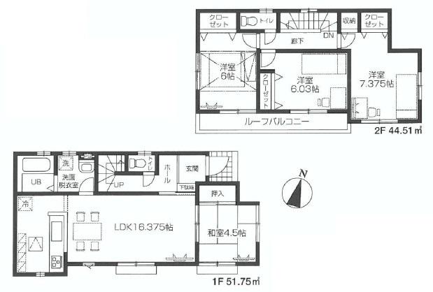 Floor plan. 41,800,000 yen, 4LDK, Land area 129.47 sq m , Building area 96.26 sq m