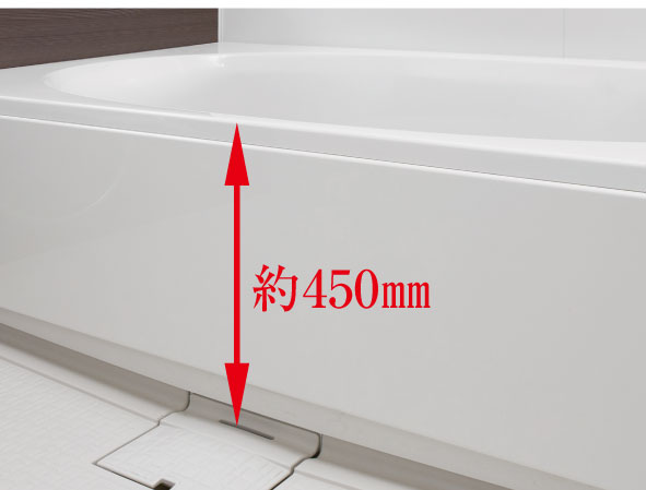 Bathing-wash room.  [Low-floor type unit bus] Suppress the straddle sales to bath to about 450mm, Steps of the entrance was also as much as possible resolved, It has adopted a unit bus of the low-floor design. further, Installing a handrail on the wall. Corresponding to the aging society can and out of the bathtub while caught in the handrail, Is a specification-friendly people. Since the tub edge is wide puts sitting at the time of bathing.