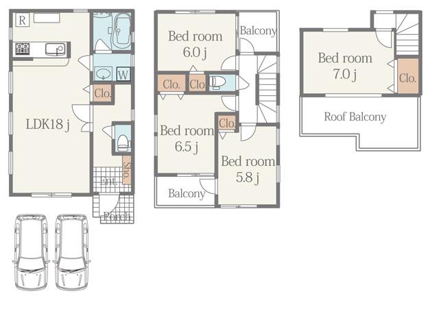 Building plan example (floor plan). Building plan example, Building price 16 million yen, Building area 91.90 sq m