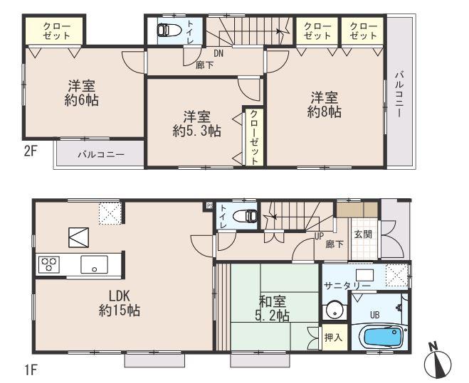 Floor plan. (1 Building), Price 47,600,000 yen, 4LDK, Land area 103.93 sq m , Building area 94.81 sq m