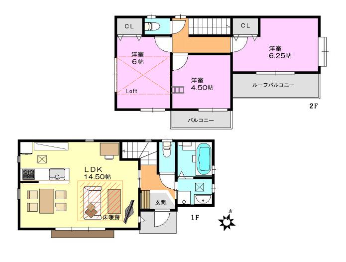 Floor plan. Price 38,800,000 yen, 3LDK, Land area 90.01 sq m , Building area 71.68 sq m